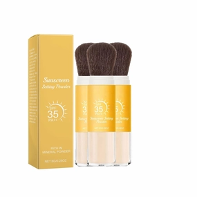 Mineral Sunscreen Setting Powder, SPF 35 PA   Brush Sunscreen Powder for Face, Scalp & Hair, Oil Control Natural Matte Finish, Long Lasting Lightweight Breathable, for All Skin Type (C, One Size)