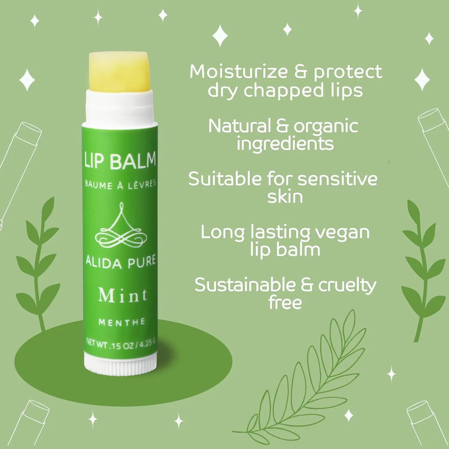 Mint Lip Balm Collection, Vegan Set, Beeswax Free, with Avocado And, Organic Jojoba Oil, and Vitamin E, Natural Moisturizer for Dry, Chapped Lips, 5 Tube Set