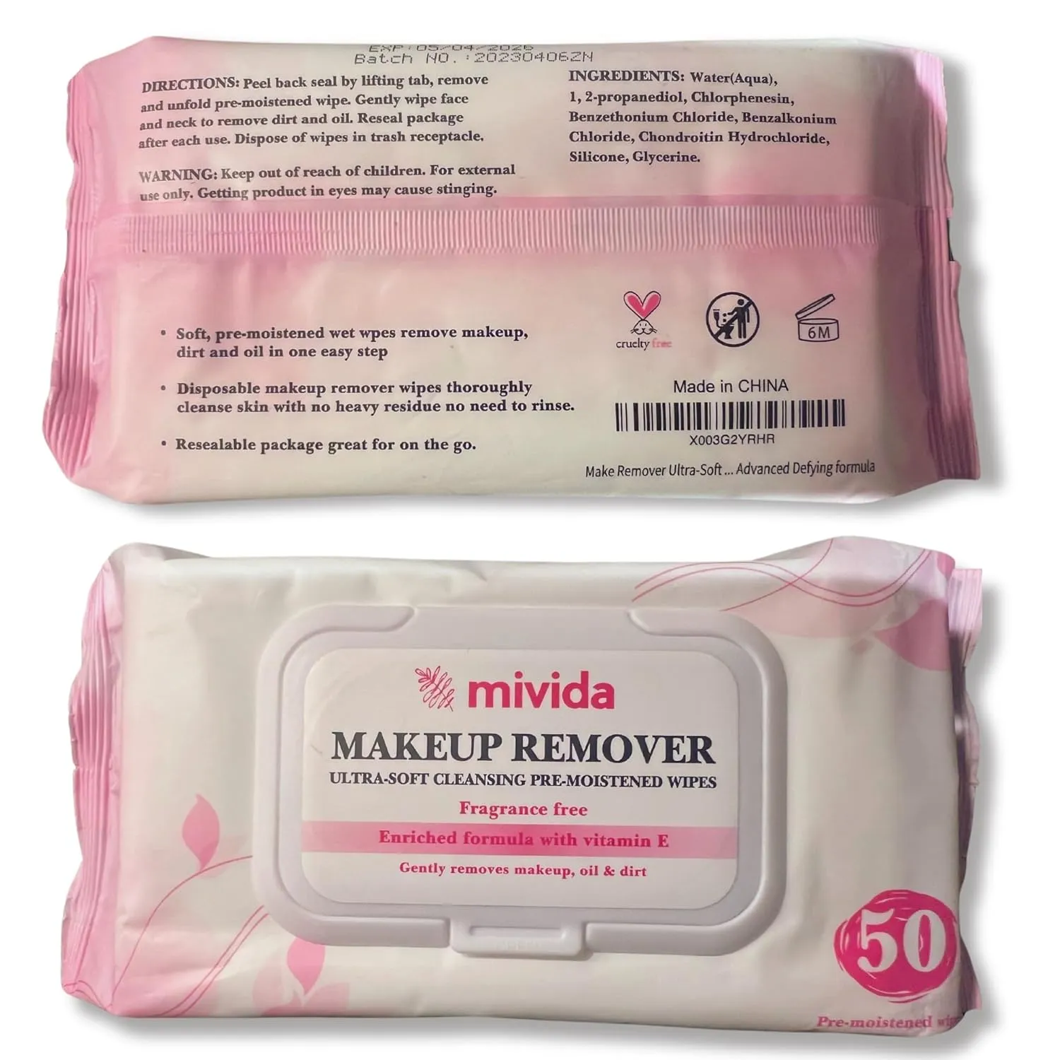 mivida Hypoallergenic Makeup Remover Wipes with Vitamin E | 4x50 count Total 200 bulk make up removing Wipes | Fragrance Free makeup wipes