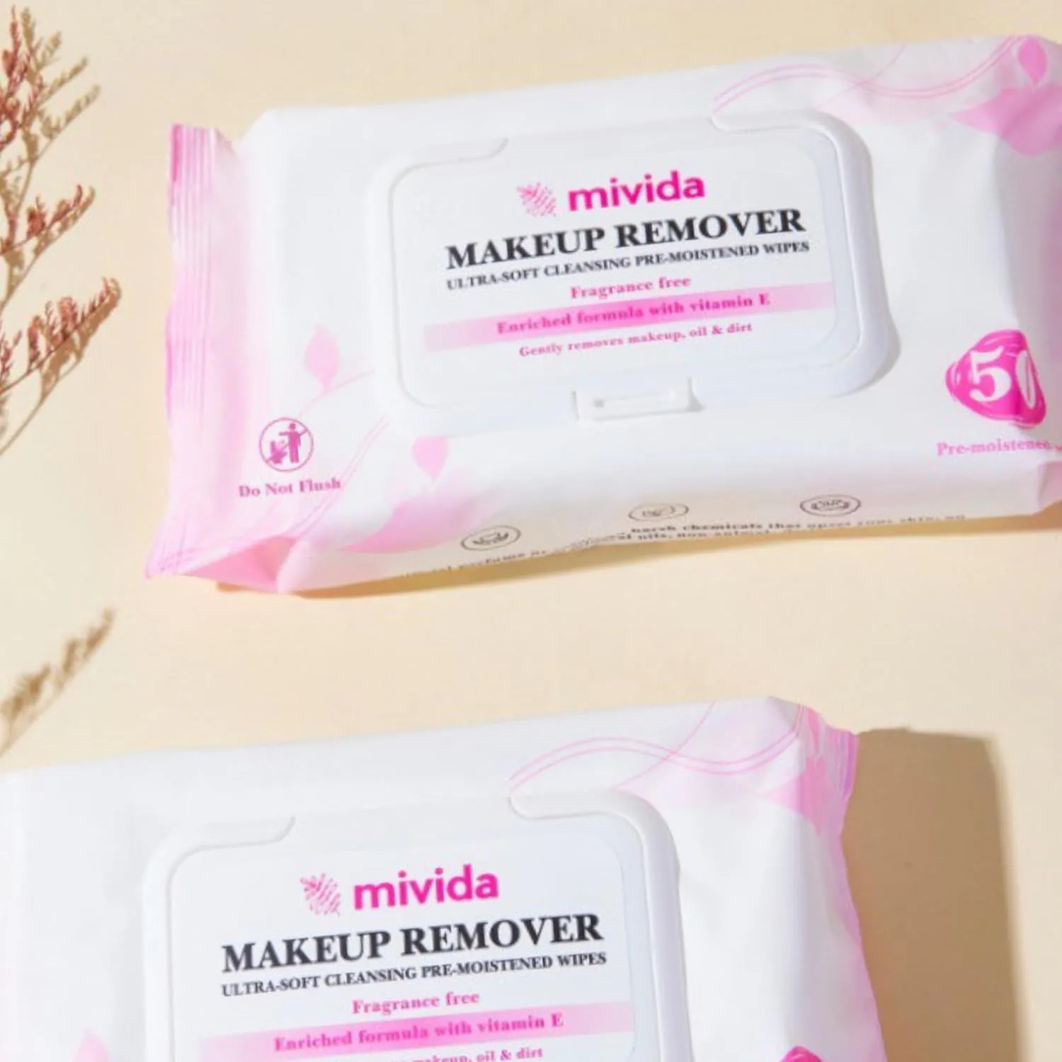 mivida Hypoallergenic Makeup Remover Wipes with Vitamin E | 4x50 count Total 200 bulk make up removing Wipes | Fragrance Free makeup wipes