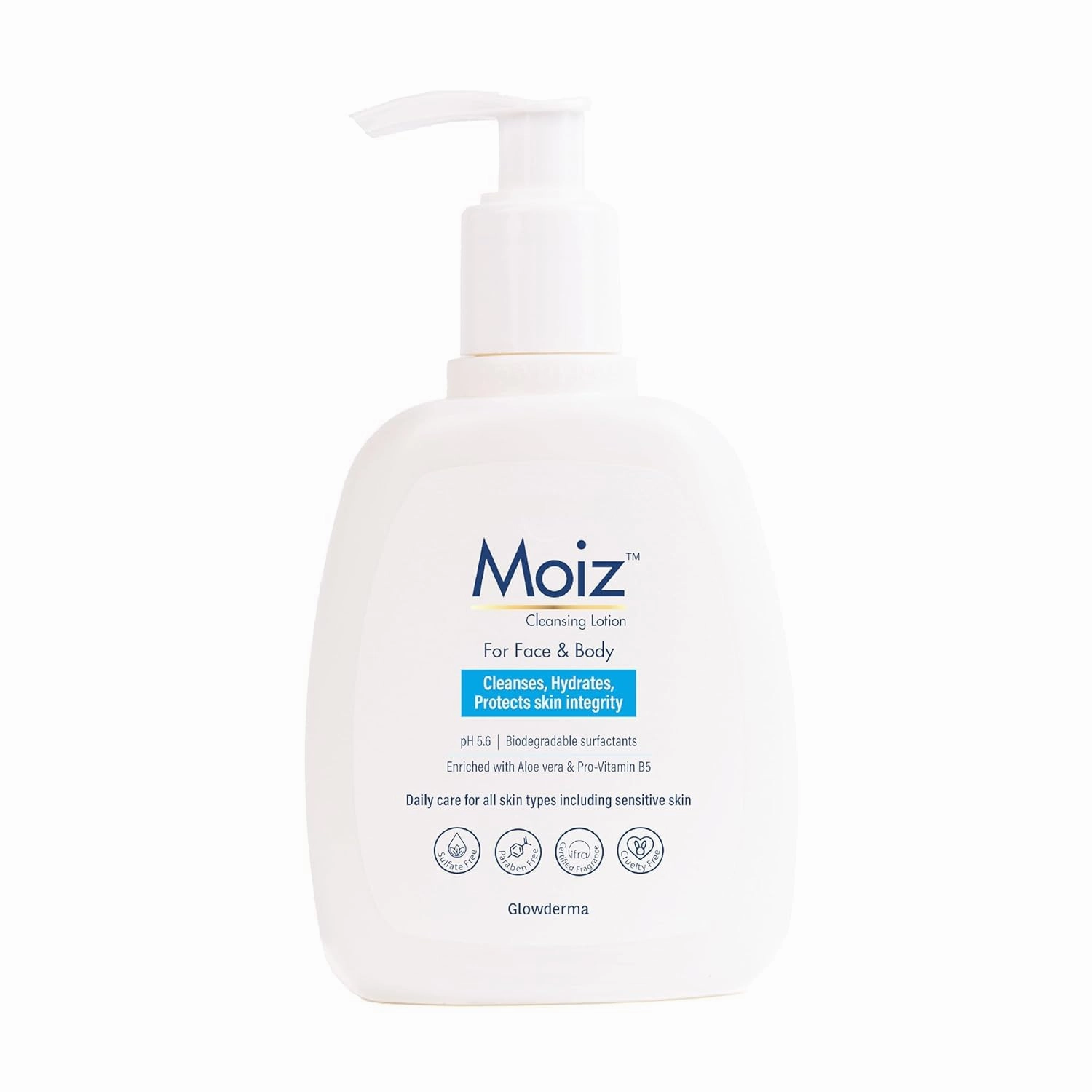 Mo-iz Cleansing Lotion | Face & Body Cleanser | For Sensitive Skin | With Aloe Vera & Pro-Vitamin B5 | pH 5.6 | Soap, Paraben & Sulphate Free - 400ml