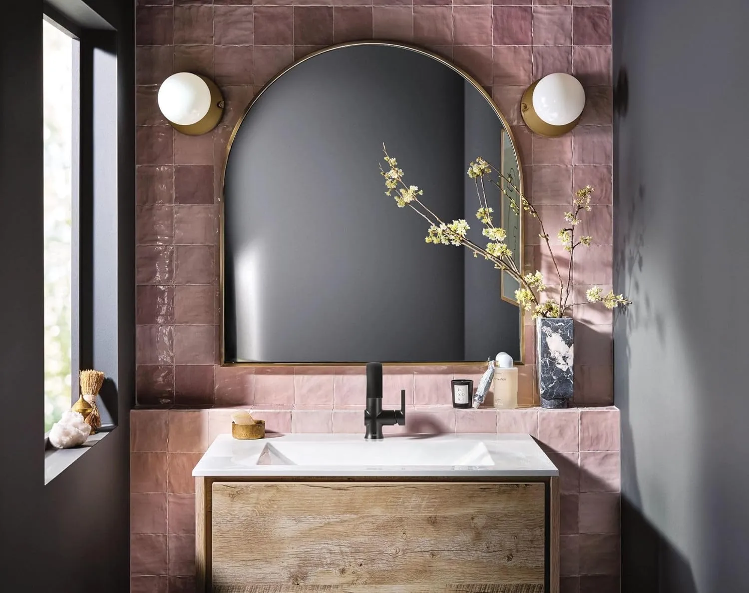 Moen S6910BL Doux Collection One Handle High Arc Laminar Stream Bathroom Faucet, Matte Black