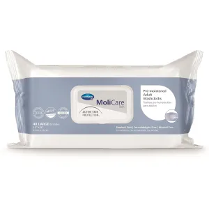 MoliCare Skin Personal Wipes, Pre-Moistened Adult Washcloths - Active Skin Protection with Aloe and Lanolin, Hypoallergenic, Alcohol-Free - 9 in x 13 in, 48 Count, 12 Packs, 576 Total
