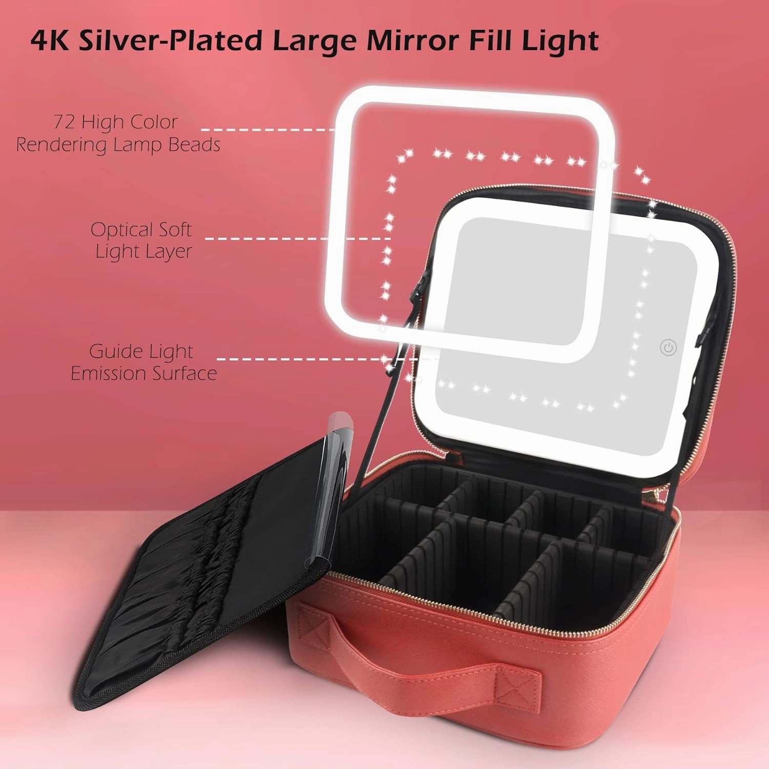 MOMIRA Makeup Mirror Travel Makeup Case with Lighted Partitionable Cosmetic Bag Professional Cosmetic Artist Organizer, Waterproof Portable, Accessories Case, Tools Case