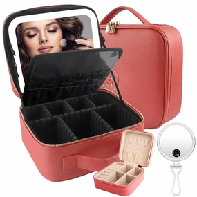 MOMIRA Makeup Mirror Travel Makeup Case with Lighted Partitionable Cosmetic Bag Professional Cosmetic Artist Organizer, Waterproof Portable, Accessories Case, Tools Case