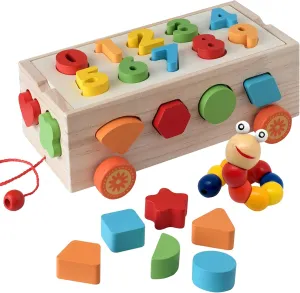 Montessori Toys for 2-4 Year Old Boys & Girls. Wooden Shape Sorter Truck & Caterpillar. Educational Toys for Toddlers. 2 in 1 Package