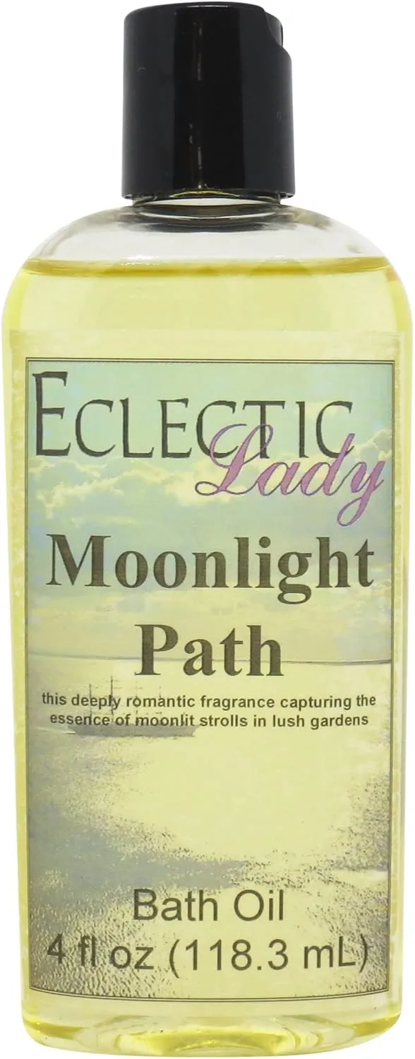 Moonlight Path Bath Oil by Eclectic Lady - Scented Bath Oil - Relaxing & Moisturizing Bathing Oil - Fragrance Body Oil For Dry & Rough Sensitive Skin - Body Daily Nourishing Shower Oil (4 oz)