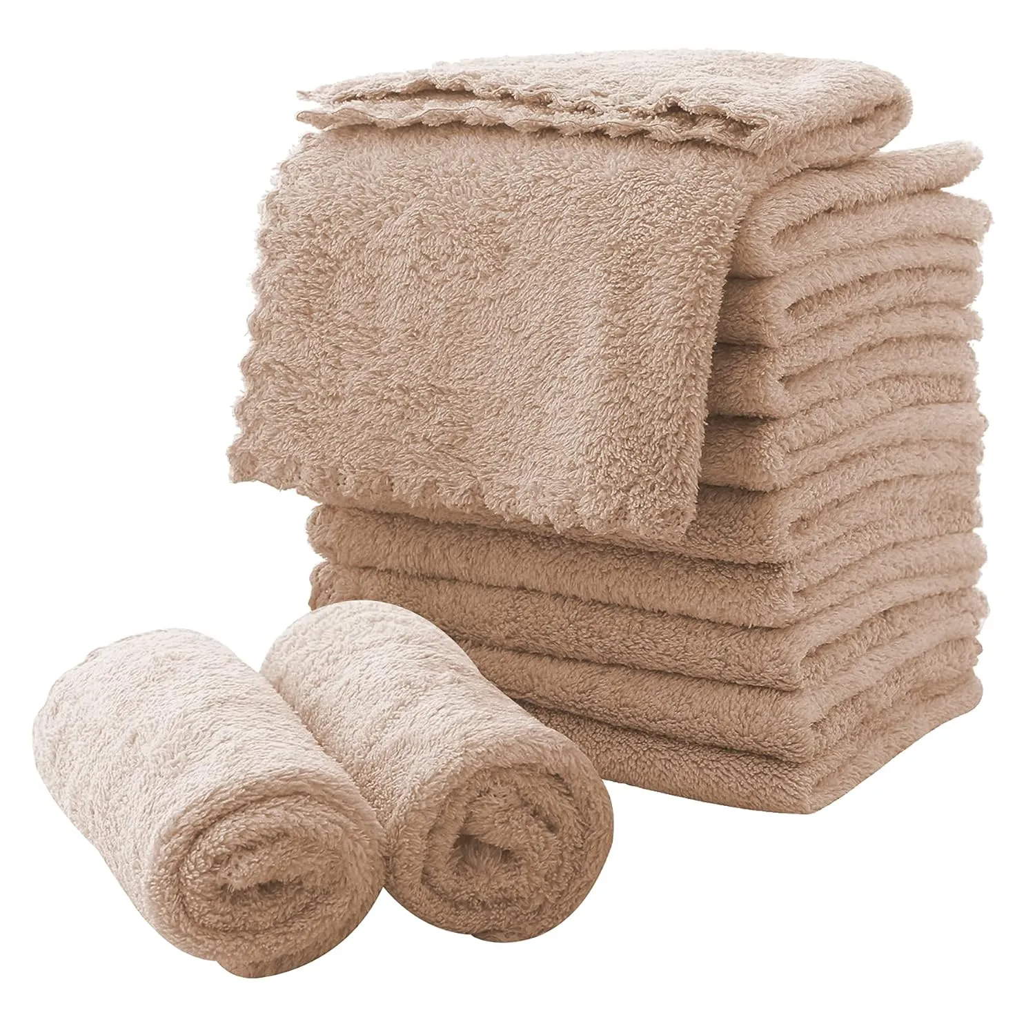 MOONQUEEN Microfiber Facial Cloths Fast Drying Washcloth 12 Pack - Premium Soft Makeup Remover Cloths - Brown
