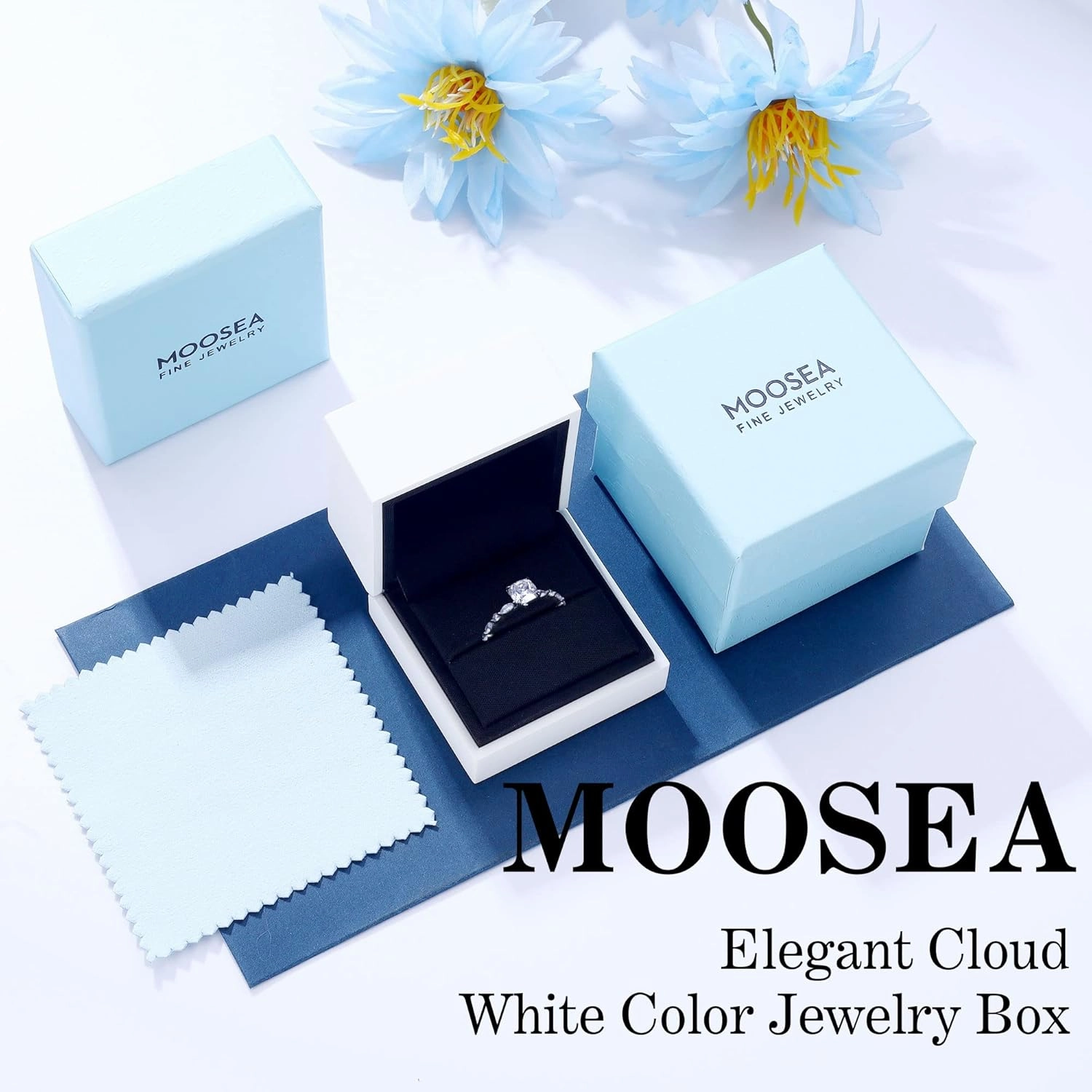 MOOSEA 1.5ct Cushion Moissanite Rings for Women, D Color VVS1 Clarity Lab Created Diamond Rings 14K White Yellow Rose Gold Vermeil Marquise and Round Side Stone Moissanite Engagement Rings for Women