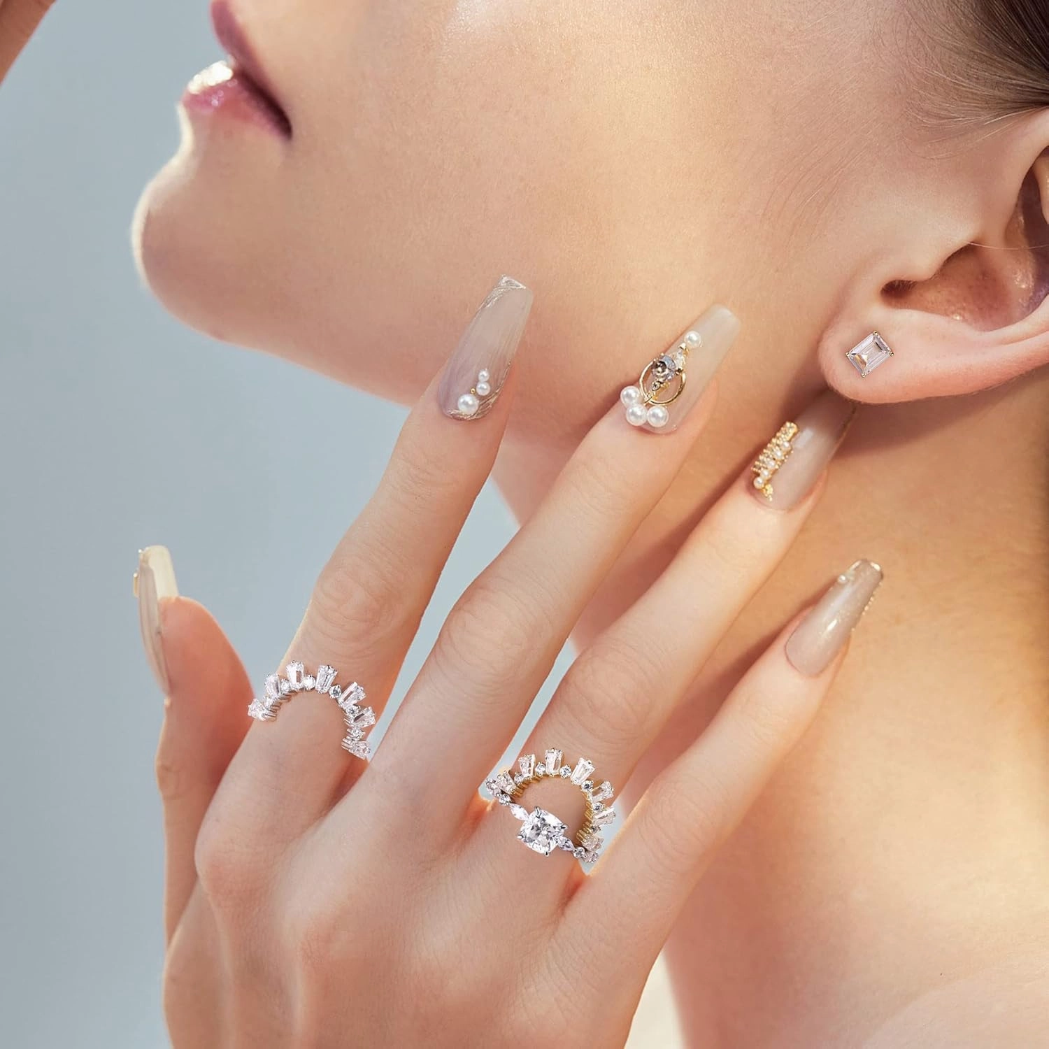 MOOSEA 1.5ct Cushion Moissanite Rings for Women, D Color VVS1 Clarity Lab Created Diamond Rings 14K White Yellow Rose Gold Vermeil Marquise and Round Side Stone Moissanite Engagement Rings for Women
