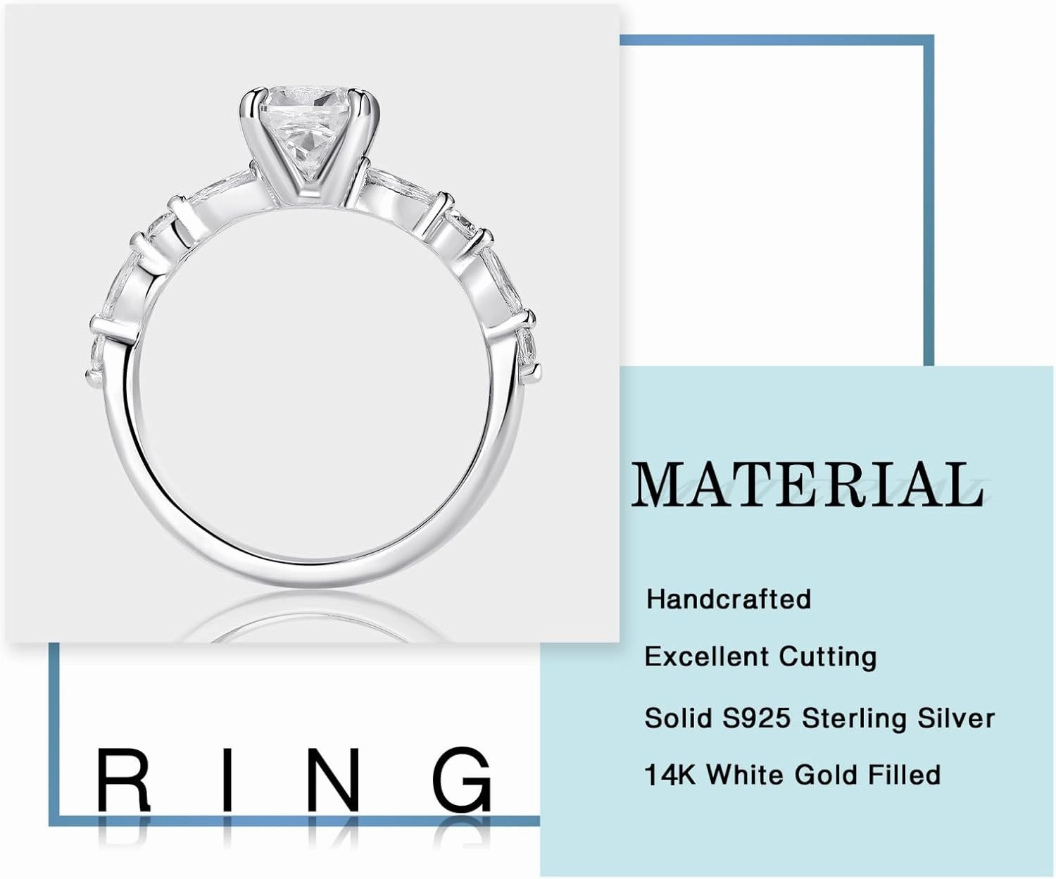 MOOSEA 1.5ct Cushion Moissanite Rings for Women, D Color VVS1 Clarity Lab Created Diamond Rings 14K White Yellow Rose Gold Vermeil Marquise and Round Side Stone Moissanite Engagement Rings for Women