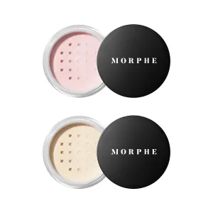 Morphe Totally Set Mini Brighten & Set Setting Powder Duo - Lightweight, Talc-Free Powder for Face Makeup Natural Finish - Minimizes Shine for Up to 24HR - Translucent (2 Count)