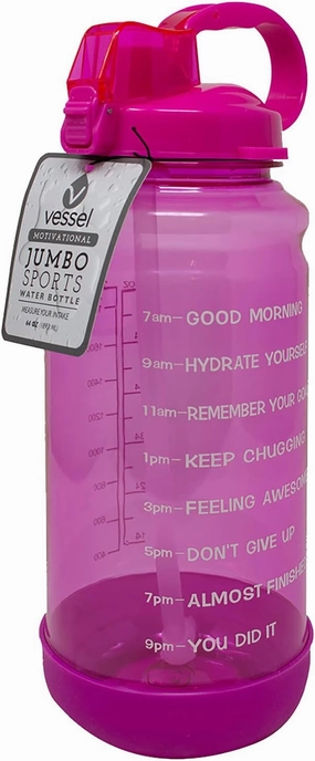 Motivational Sports Water Bottle With Straw Top, Silicon Bottom Keep You Hydrated & Motivated, Pushing Towards Greatness Throughout the Day, 64 Ounces (Pink)