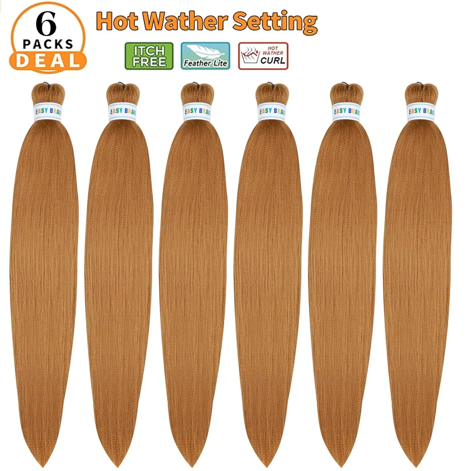 Ms Aloe Blonde Braiding Hair Pre Stretched Braiding Hair 26inch Hot Water Setting Prestretched Braids Hair Honey Blonde Colored Hair Extensions for Braiding(27#, 6pack)