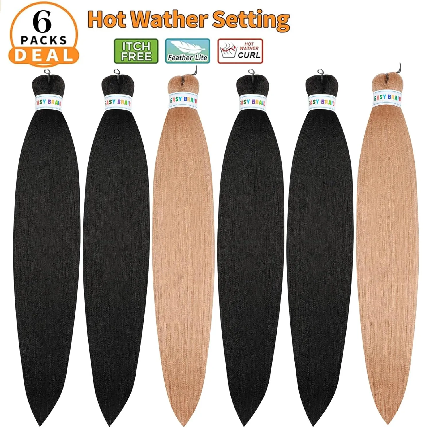 Ms Aloe Braiding Hair Pre Stretched Braids Hair Prestretched Braiding Hair Black with Blonde Colored Hair Extensions for Braiding Box Braids Knotless Braiding Hair,26inch