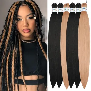 Ms Aloe Braiding Hair Pre Stretched Braids Hair Prestretched Braiding Hair Black with Blonde Colored Hair Extensions for Braiding Box Braids Knotless Braiding Hair,26inch