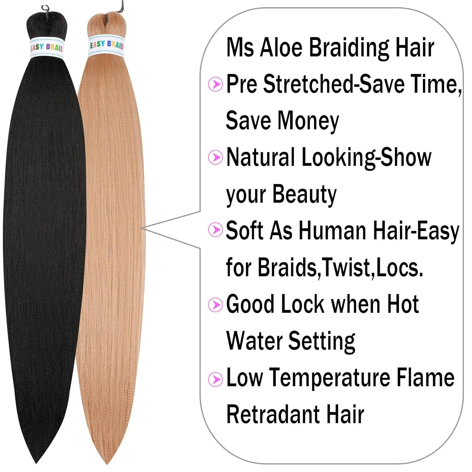 Ms Aloe Braiding Hair Pre Stretched Braids Hair Prestretched Braiding Hair Black with Blonde Colored Hair Extensions for Braiding Box Braids Knotless Braiding Hair,26inch