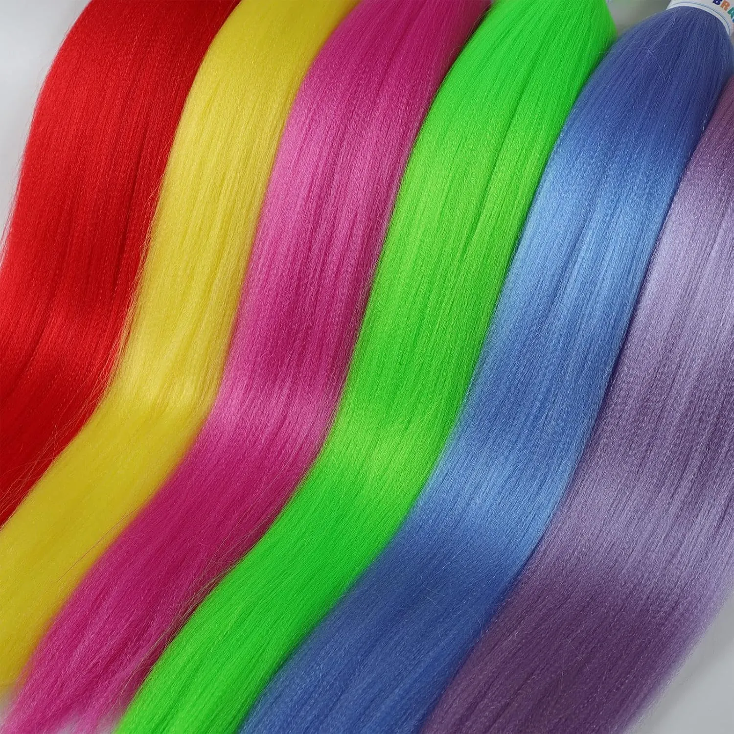 Ms Aloe Colorful Braiding Hair Pre Stretched Braiding Hair Multi Colored Braiding Hair Soft Knoteless Braids Hair 26inch 6 Pack Rainbow Braiding Hair Pre Stretched