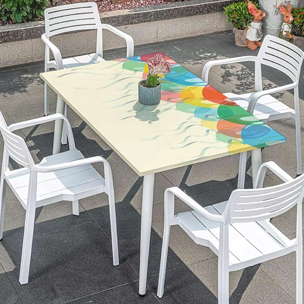 Multicolor Fitted Tablecloth Cover, Bunch of Various Colored Balloon Flying Table ​Cover ​for Kitchen Dining Party Picnic Abstract Fits up 4 Foot Tables