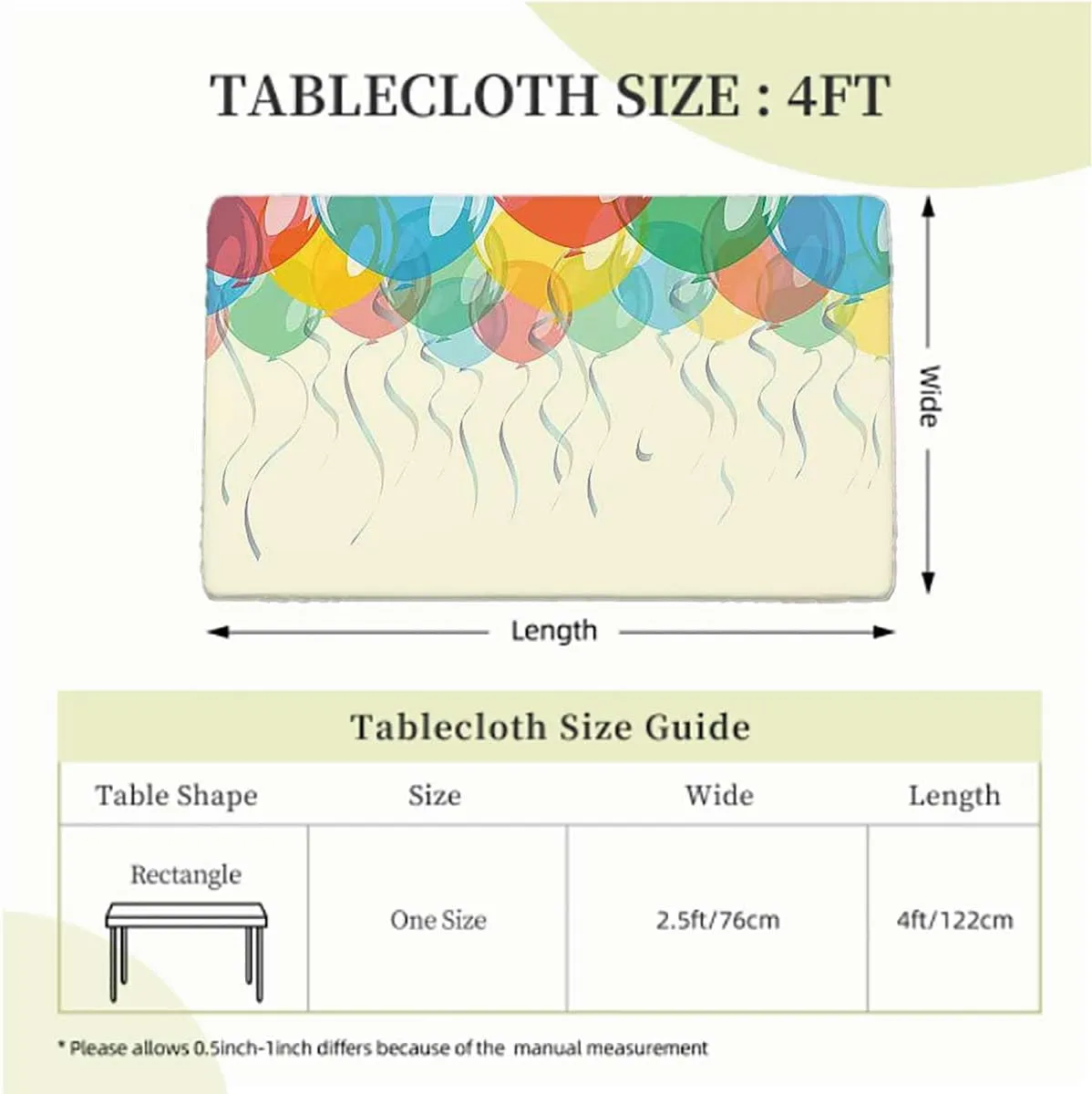 Multicolor Fitted Tablecloth Cover, Bunch of Various Colored Balloon Flying Table ​Cover ​for Kitchen Dining Party Picnic Abstract Fits up 4 Foot Tables