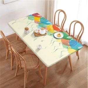 Multicolor Fitted Tablecloth Cover, Bunch of Various Colored Balloon Flying Table ​Cover ​for Kitchen Dining Party Picnic Abstract Fits up 4 Foot Tables