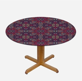 Multicolor Elastic Edged Polyester Fitted Table Cover Rainbow Colored Floral Swirls Pattern Covers for The Home Elastic Edged Flannel Backed Fitted Table Cover Fits up 45"-50" Diameter Tables