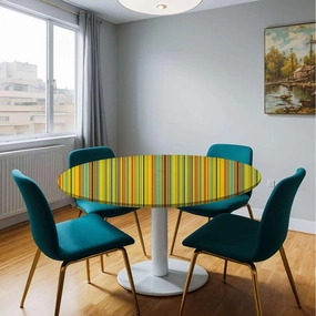 Multicolor Round Tablecloth with Elastic Edge Colored Stripes Vertical Pattern Modern Soft-Touch Fitted Table Cloth, Waterproof Oil-Proof Table Cover Abstract Fit for 48"-51" Table