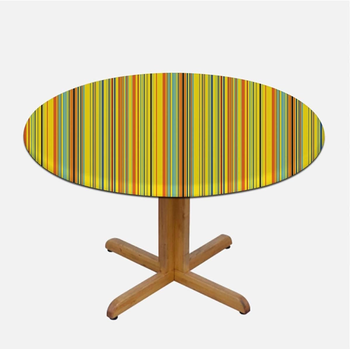Multicolor Round Tablecloth with Elastic Edge Colored Stripes Vertical Pattern Modern Soft-Touch Fitted Table Cloth, Waterproof Oil-Proof Table Cover Abstract Fit for 48"-51" Table