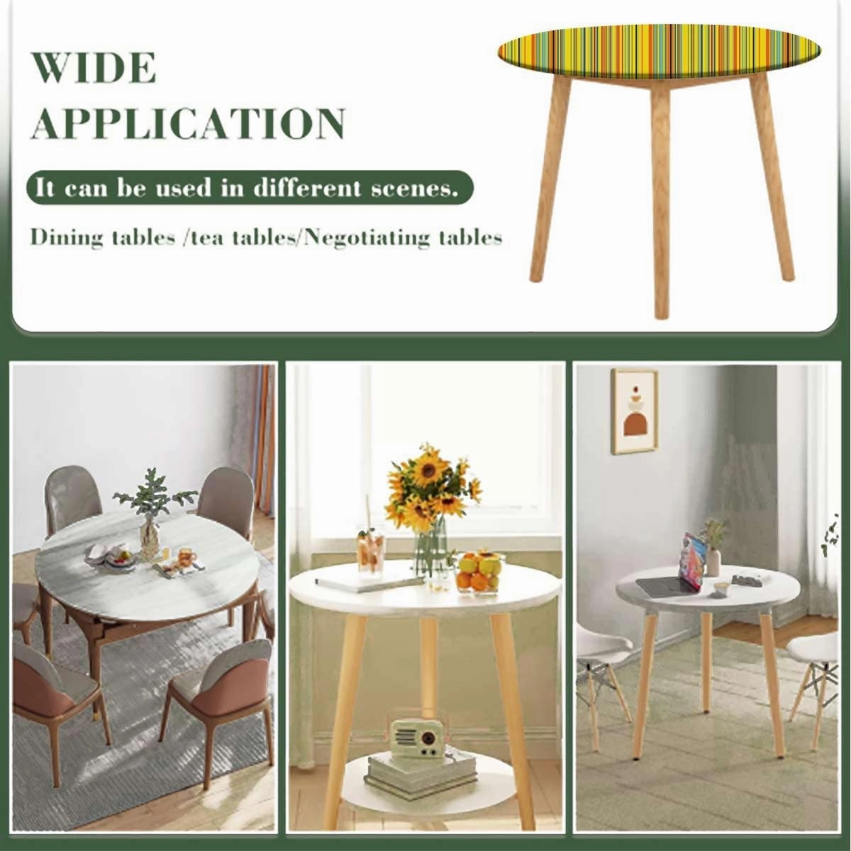Multicolor Round Tablecloth with Elastic Edge Colored Stripes Vertical Pattern Modern Soft-Touch Fitted Table Cloth, Waterproof Oil-Proof Table Cover Abstract Fit for 48"-51" Table