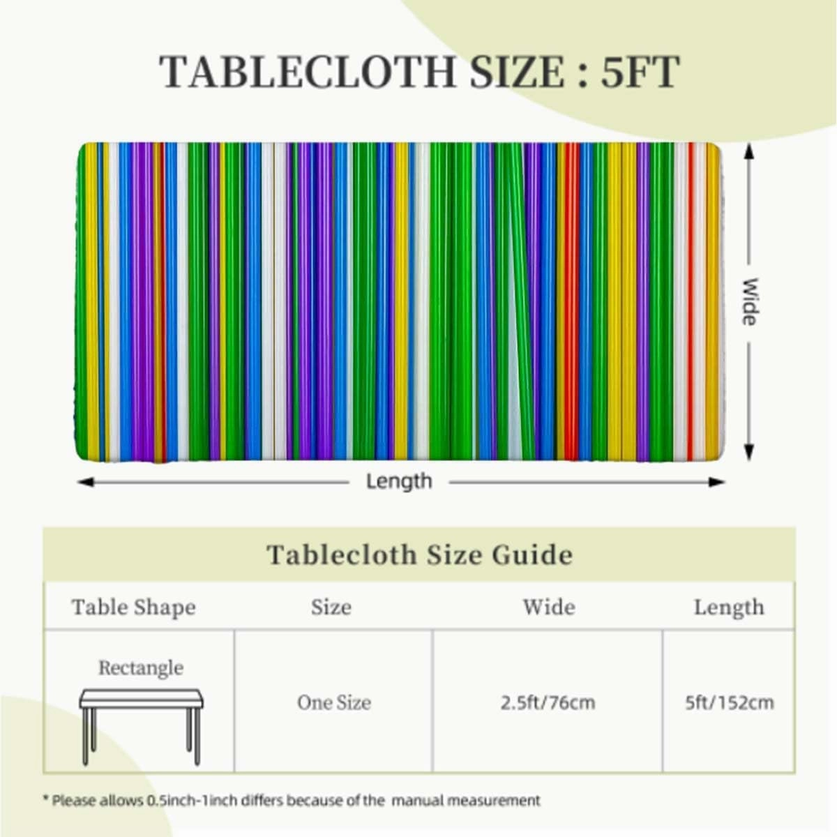 Multicolor Tablecloth Elastic Edge Fitted Colored Stripes Vertical Pattern Modern Soft-Touch Fitted Table Cloth, Waterproof Oil-Proof Table Cover Abstract Fits up 5 Foot Tables