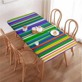 Multicolor Tablecloth Elastic Edge Fitted Colored Stripes Vertical Pattern Modern Soft-Touch Fitted Table Cloth, Waterproof Oil-Proof Table Cover Abstract Fits up 5 Foot Tables