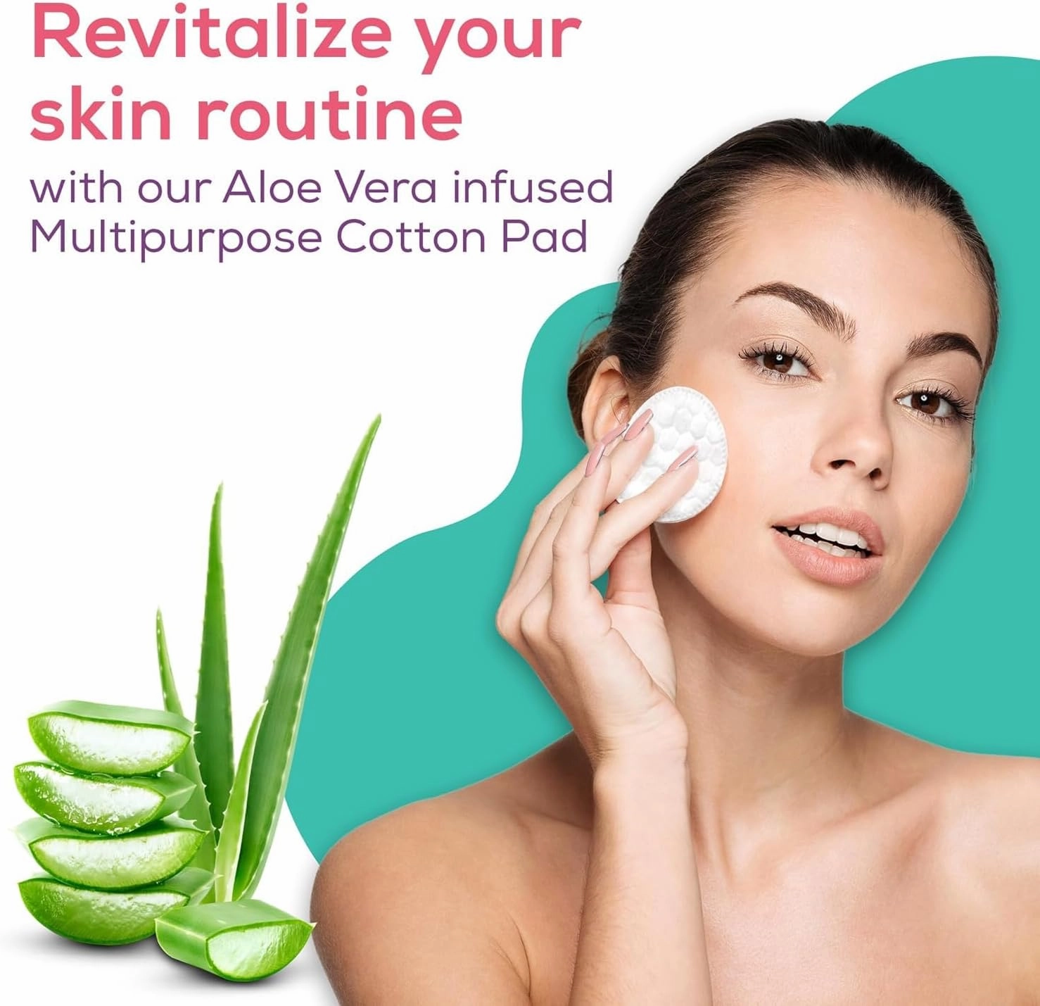 Multipurpose Cotton Pads, 200 Pcs, 100% Cotton, with Aloe Vera Extracts, Embossed, Double Sided, for Skin Cleaning, Eye & Face Makeup Removal, Nail Polish Removal, Pack of 4 (100's Each)