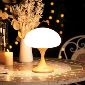 Mushroom Lamp, 5W LED Cordless Rechargeable Table Lamp with Glass Shade, Small Retro Dimmable Touch Light with 3 Color Temps, Aesthetic Mid Century Bedside Light for Bedroom Ambient, Mustard