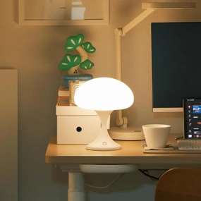 Mushroom Lamp, 5W LED Cordless Rechargeable Table Lamp with Glass Shade, Small Retro Dimmable Touch Light with 3 Color Temps, Aesthetic Mid Century Bedside Light for Bedroom Ambient, White