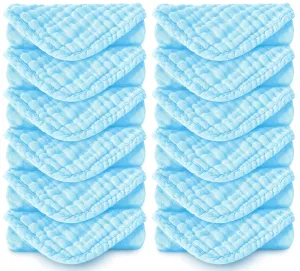 Muslin Burp Cloths 100% Cotton Large 20''x10'' Extra Soft and Absorbent Baby Wash Cloths Spit Up Rags - Baby Burping Cloth for Boys Girls Items(12 Pack Aquamarine)