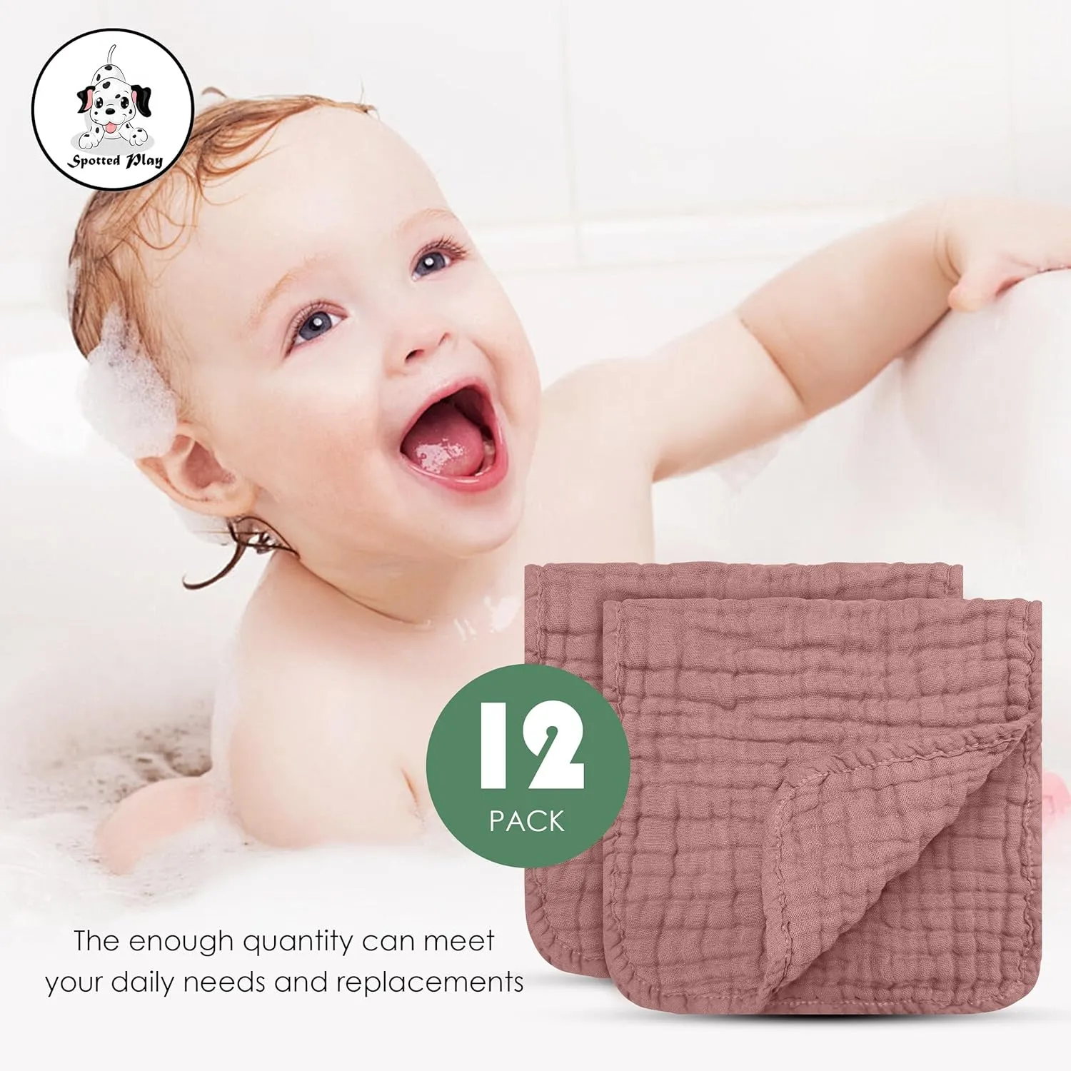 Muslin Burp Cloths 100% Cotton Large 20''x10'' Extra Soft and Absorbent Baby Wash Cloths Spit Up Rags - Baby Burping Cloth for Boys Girls Items(12 Pack Bean Paste)