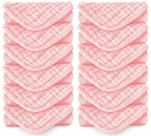Muslin Burp Cloths 100% Cotton Large 20''x10'' Extra Soft and Absorbent Baby Wash Cloths Spit Up Rags - Baby Burping Cloth for Boys Girls Items(12 Pack Pink)