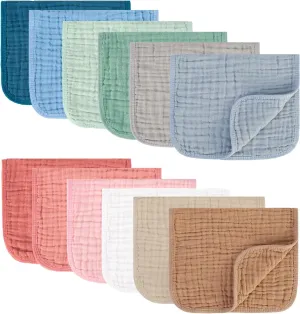 Muslin Burp Cloths 100% Cotton Pack of 12. Soft, Gentle & Absorbent Baby Burp Cloths for Baby Girl & Boys.(Mixed Color 12 Pieces)