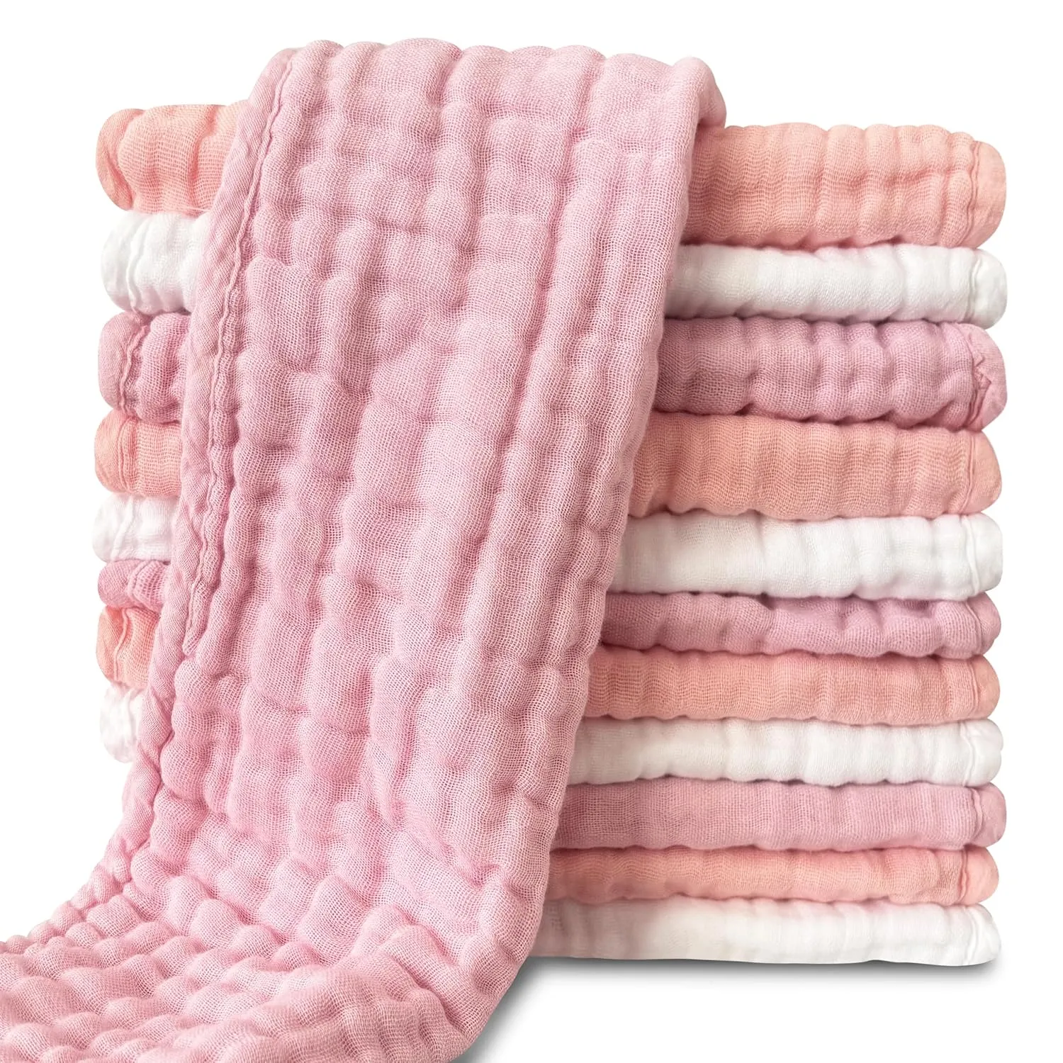 Muslin Burp Cloths for Baby 100% Cotton Burping Cloths for Unisex, Boy, Girl - Large 20'' by 10'' Newborn Essentials Ultra Soft Absorbent Milk Spit Up Rags - 12 Pack - White Light Sakura Series