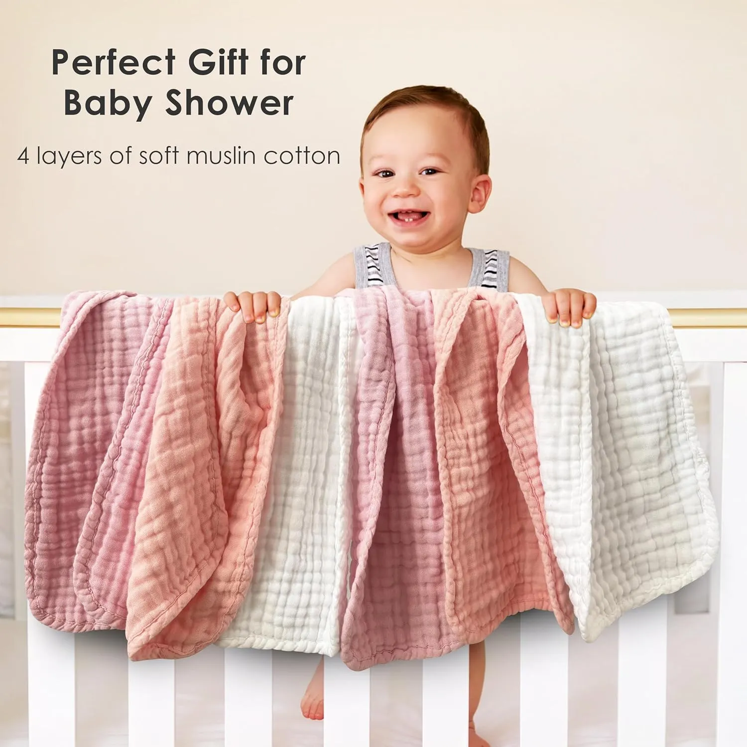 Muslin Burp Cloths for Baby 100% Cotton Burping Cloths for Unisex, Boy, Girl - Large 20'' by 10'' Newborn Essentials Ultra Soft Absorbent Milk Spit Up Rags - 12 Pack - White Light Sakura Series