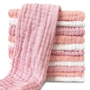 Muslin Burp Cloths for Baby 100% Cotton Burping Cloths for Unisex, Boy, Girl - Large 20'' by 10'' Newborn Essentials Ultra Soft Absorbent Milk Spit Up Rags - 12 Pack - White Light Sakura Series