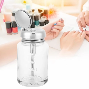 Nail Polish Remover Bottles Refillable Pump Dispenser Bottles Pump Dispenser 80ML Push Down Nail Polish Remover Glass Bottle Empty Portable Push Down Pump Dispenser for Head Lip Eye Makeup Remover(1)