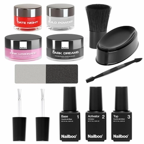 Nailboo Premium Dip Nails Essentials Kit, Nail Powder Dip Kit for DIY At Home Manicure, Includes Dipping Powder and Liquids, Red, Pink, and Black