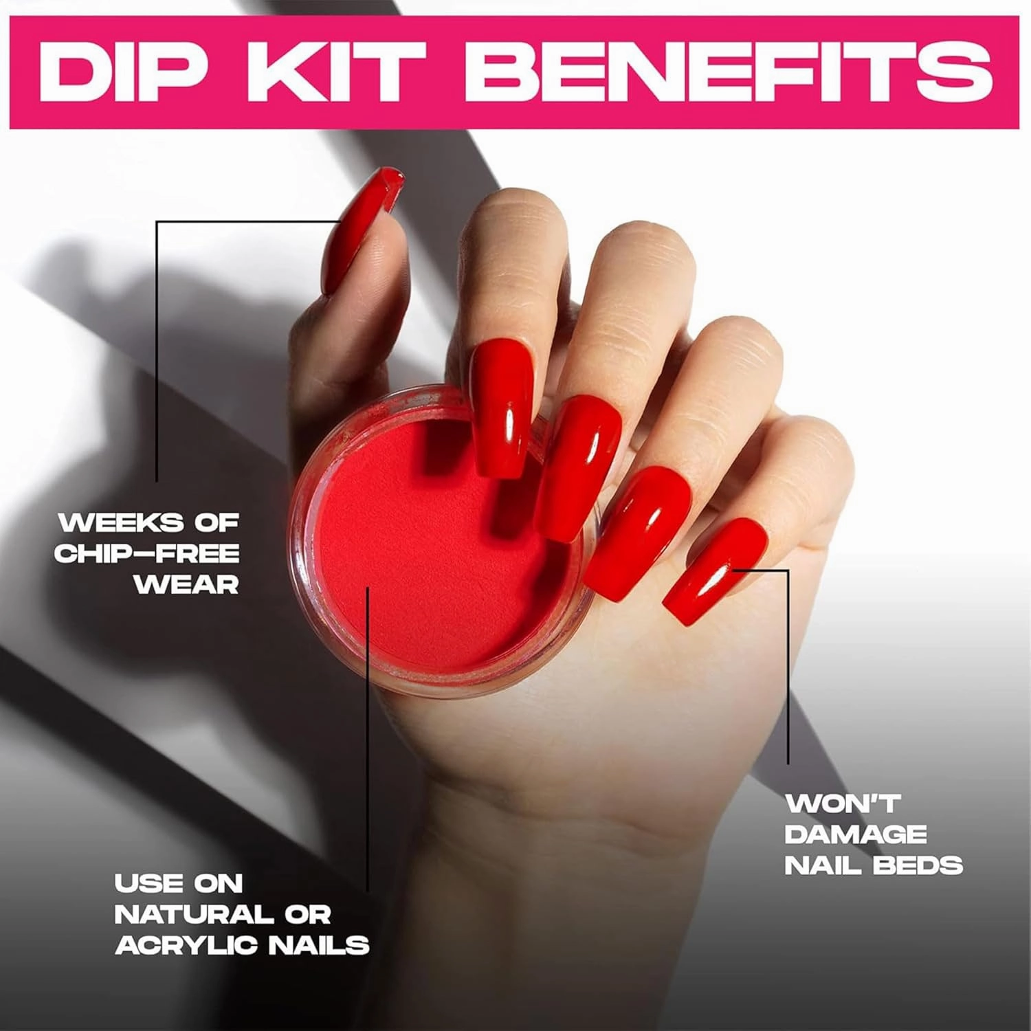 Nailboo Premium Dip Nails Essentials Kit, Nail Powder Dip Kit for DIY At Home Manicure, Includes Dipping Powder and Liquids, Red, Pink, and Black