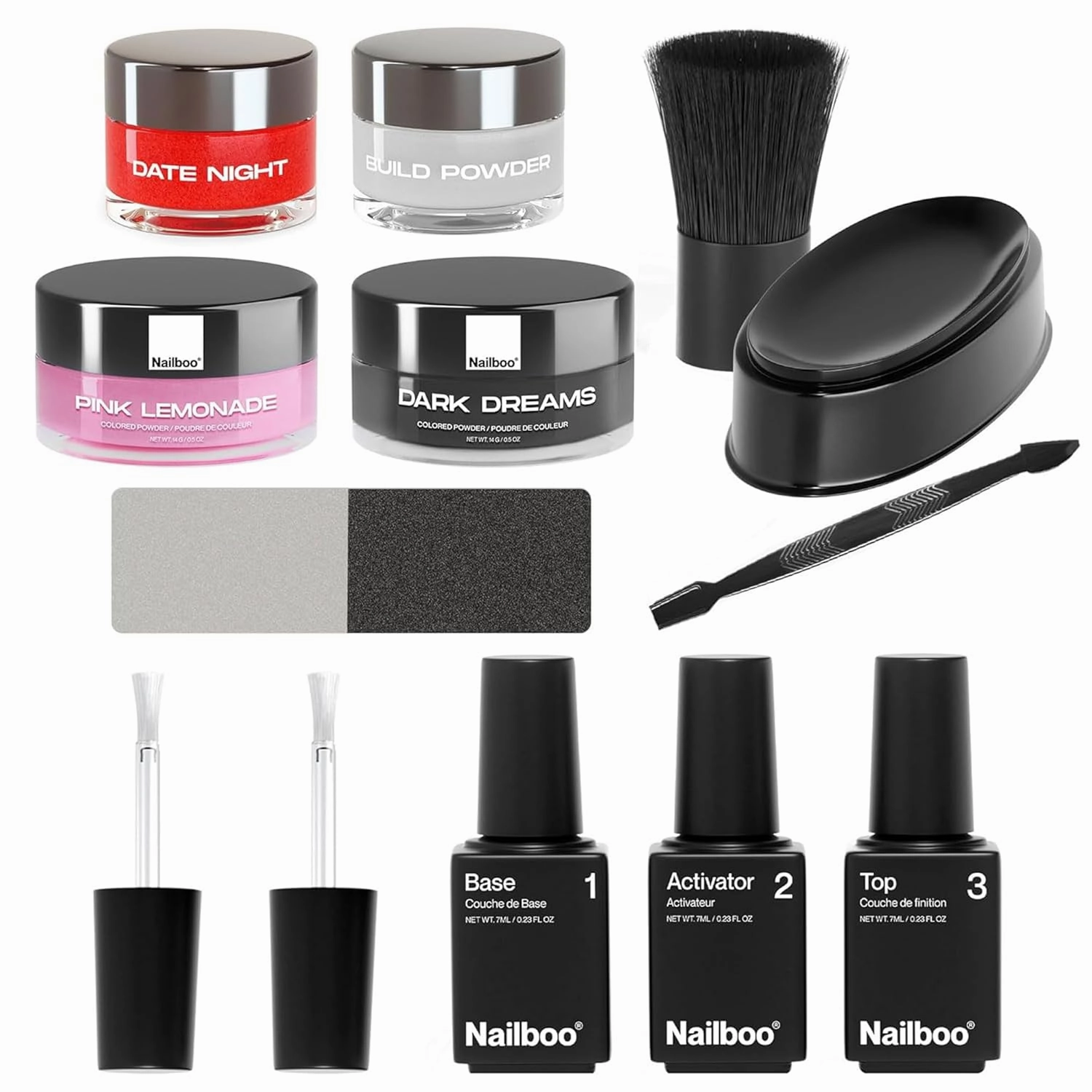 Nailboo Premium Dip Nails Essentials Kit, Nail Powder Dip Kit for DIY At Home Manicure, Includes Dipping Powder and Liquids, Red, Pink, and Black