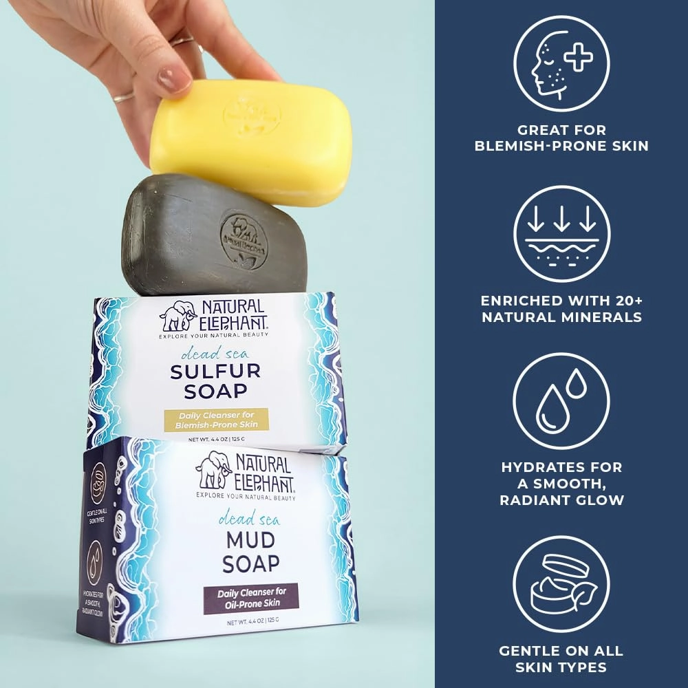 Natural Elephant Dead Sea Mud Soap 4.4 oz 5 Pack (5 Soap Bars)