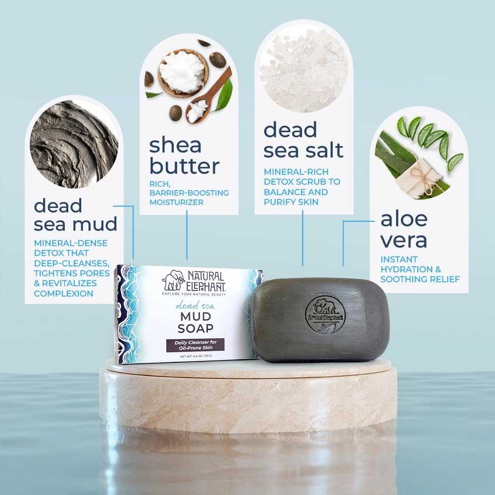 Natural Elephant Dead Sea Mud Soap 4.4 oz 5 Pack (5 Soap Bars)