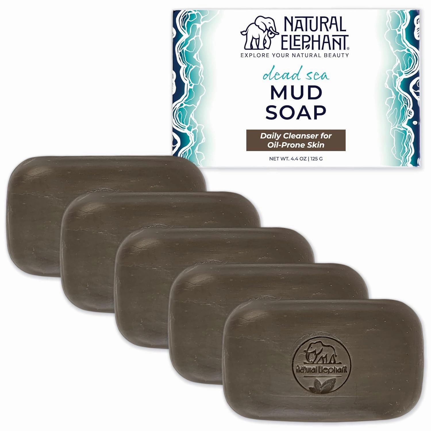 Natural Elephant Dead Sea Mud Soap 4.4 oz 5 Pack (5 Soap Bars)