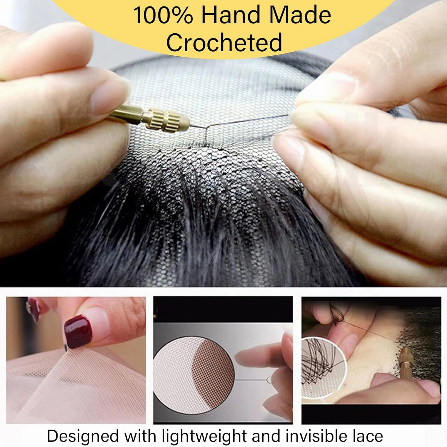 Natural Realistic 100% Human Hair Fake Beard & Mustache - Handmade Invisible Lace Facial Hair for Costume/Entertainment/Drama/Parties/Cosplay/Halloween/Film Makeup (Black, 3-1)