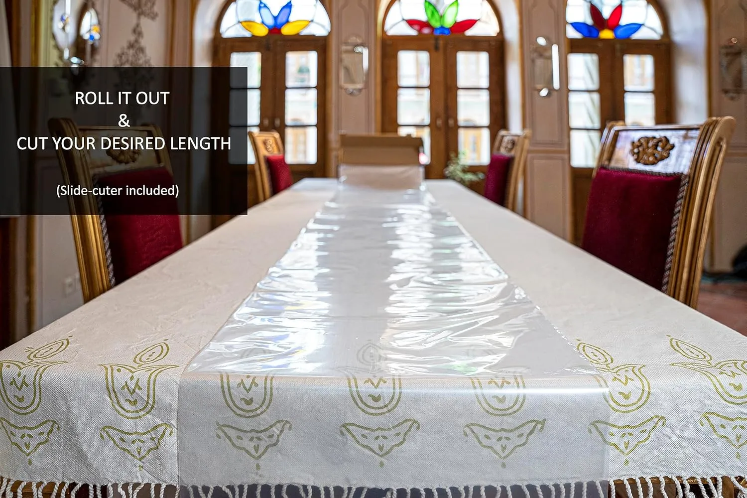 Neatiffy 62 in x 100 ft - Clear Disposable/Reusable Plastic Table Cloth Roll with Slide Cutter | Waterproof Covers Any Size or Shape
